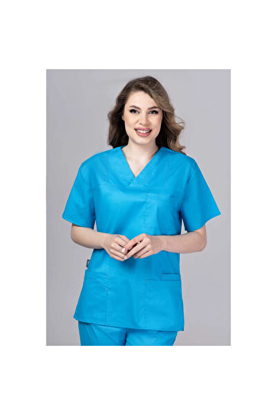 tag Costum medical pentru femei New Cotton Stretch, albastru ocean
