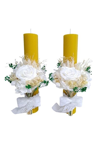 OEM Lumânări de nuntă decorate cu trandafiri conservați, hortensi și flori uscate H35/D6