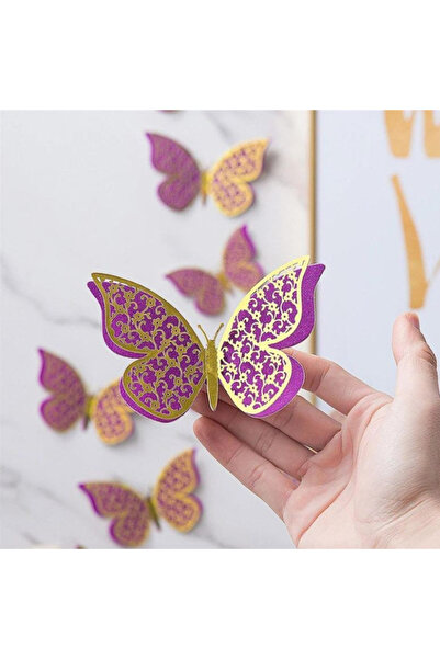 OEM Set 12 Autocolante 3D Fluture Metalic - Decor Artistic