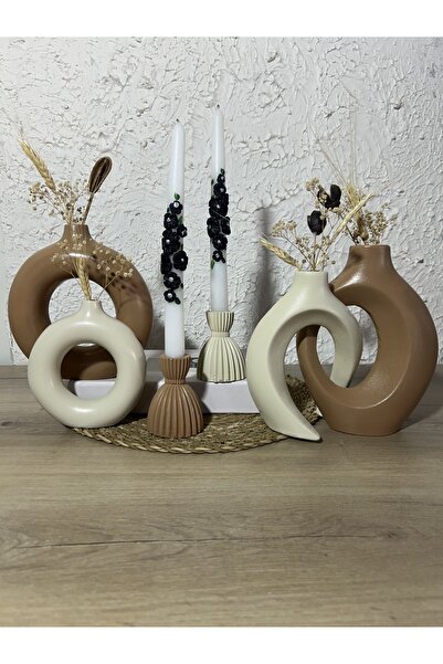 Zigzag Home Декоративен комплект от 6 части в бохемски стил, състоящ се от ваза и подсвечник Декоративен комплект за украса