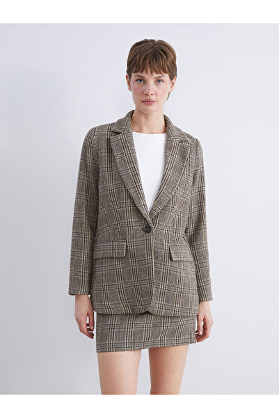 LC Waikiki V Planted Check Embroidered Women's Cashmere Blazer Jacket from Uz...