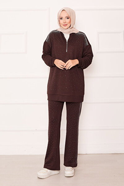 EBRUTESETTÜR Half Zippered Double Suit with Sprinkled Stones