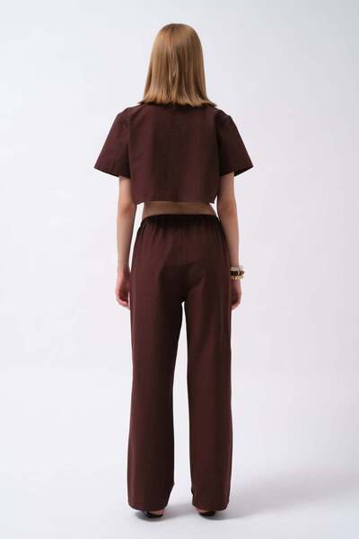 Maxi modena Linen Brown Trousers with Tie Waist - 40