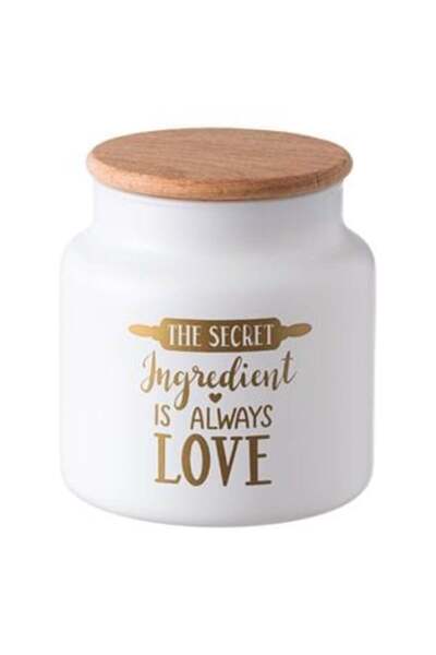 OEM Glass Jar Matte White with Golden Message and Wooden Lid 635ml