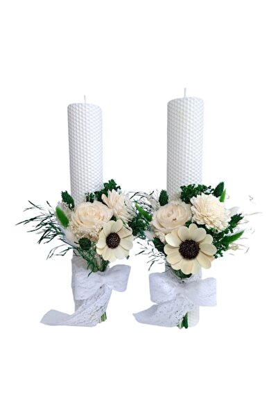 OEM Lumânări de nuntă/ceremonie din ceară de albine, decorate cu flori ming ș...