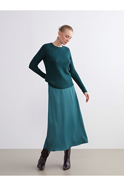 LC Waikiki LCWAIKIKI Класическа зелена еластична сатенена пола с А-силует