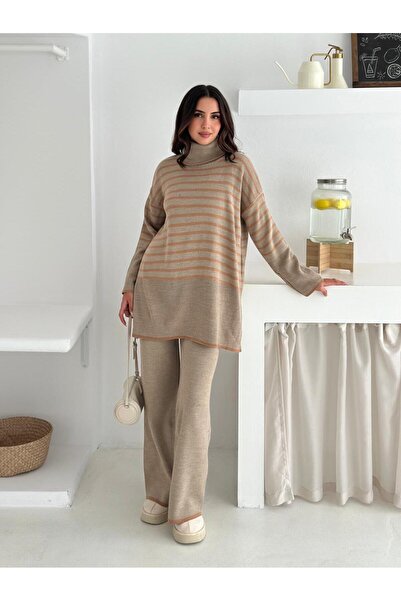 MİHRİZAR Striped Oversize Wide Leg Two-Piece Knitwear Set