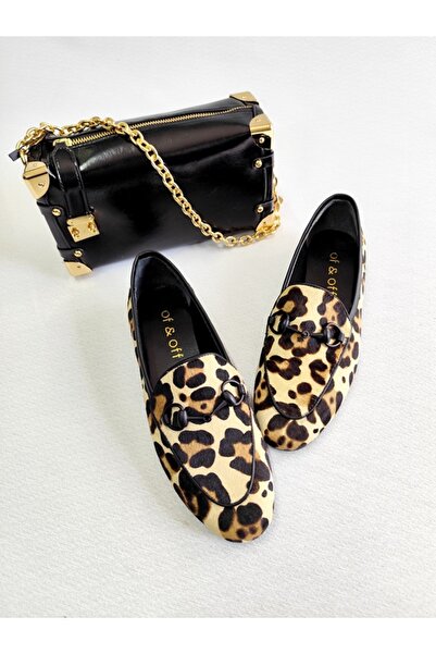 Of&Off Women's Genuine Leather Leopard Mokasin