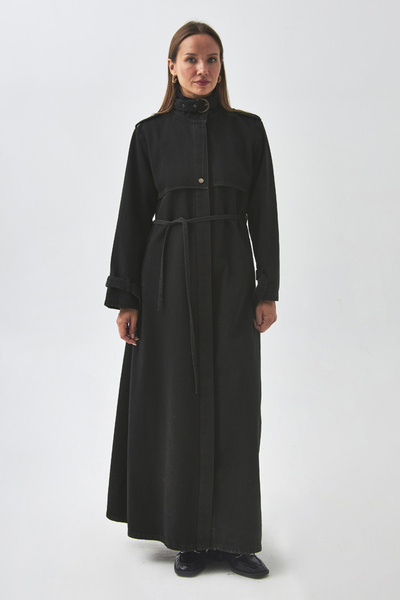 ZÜLAYS Apolet Detaylı Denim Trençkot Siyah