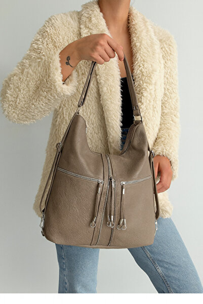 H&D COLLECTİON Мека синтетична кожа, тъмна норка, дамска чанта, подходяща за носене в ръка и на рамо