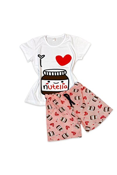 Intisimo Pijamale damă, tricou, pantaloni scurți, Nutella, alb/roz - XL