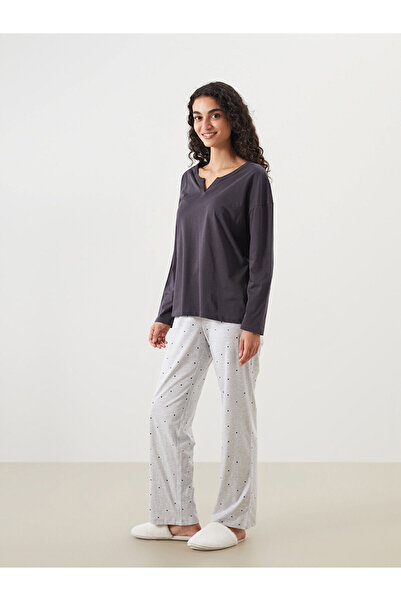 LC Waikiki Antrasit Kaçık Yaka Kadın Pijama Üstü