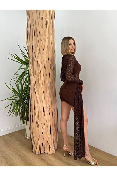 BEAUTY FASHİON Kadın Abiye Tül İşlemeli Sarkıt Tül Kumaş Detaylı Transparan Mini Abiye & Mezuniyet Elbisesi