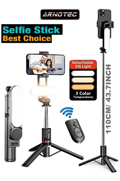 ARNOTEC 43.7 inches (110cm) Selfie Stick Tripod, Extendable Tripod with Rechargeable Bluetooth Remot