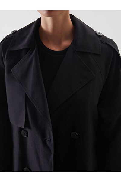 LC Waikiki Siyah Ceket Yaka Kadın Trençkot