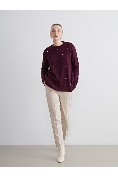 LC Waikiki LCWAIKIKI Κλασικό γυναικείο πλεκτό πουλόβερ με χάντρες με λαιμόκοψη (W5)