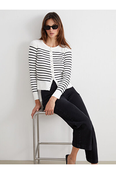 LC Waikiki Vizyon New Season Crew Neck Striped Women's Knitwear Cardigan