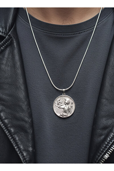 AURA Men's Steel Necklace with Athena Icon