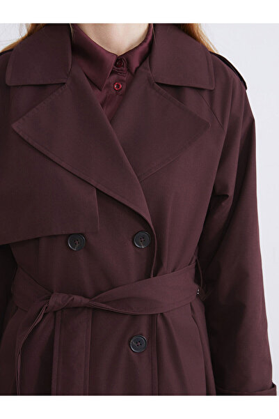 LC Waikiki Mürdüm Ceket Yaka Kadın Trençkot