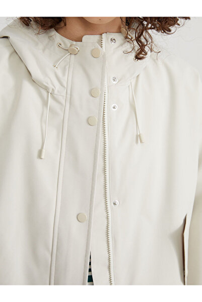 LC Waikiki Beige Hooded Oversized Leather Look Women's Raincoat