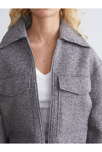 LC Waikiki Antrasit Gömlek Yaka Kadın Kaşe Ceket