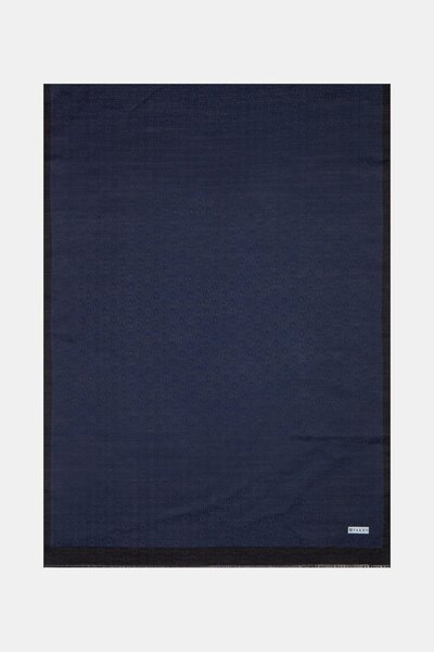 Vakko Cotton Silk Striped Monogram Shawl 41728-Navy Blue