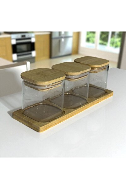 MİLAY طقم برطمانات زجاجية مكون من 3 قطع مع أغطية من الخيزران