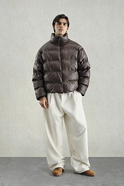 GIESTO Inflatable Leather Brown Coat