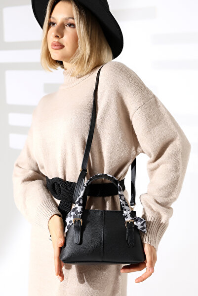 BALANZ Geantă neagră pentru femei cu detaliu de eșarfă - bretea crossbody Gea...