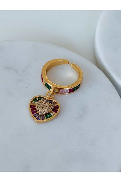 CHARMLUCKY Colorful Heart Pendant Ring