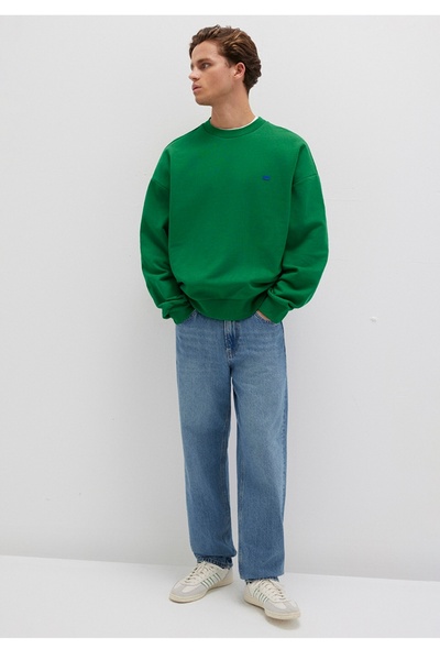 Mavi silikon logo baskılı oversiz (geniş kesim) sweatshirt