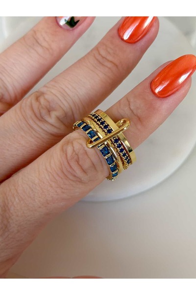 CHARMLUCKY Dark Blue Stone 4-Piece Hook Ring