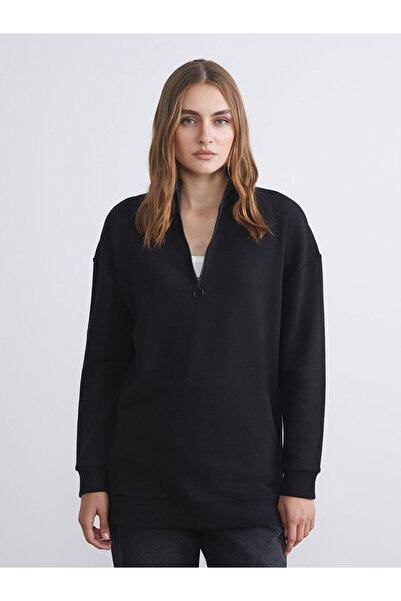LC Waikiki Black Stand Collar Women's Sweatshirt Tunic