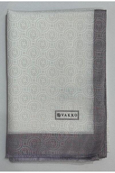 Vakko Cotton Silk Stripe Monogram Shawl 41728-White