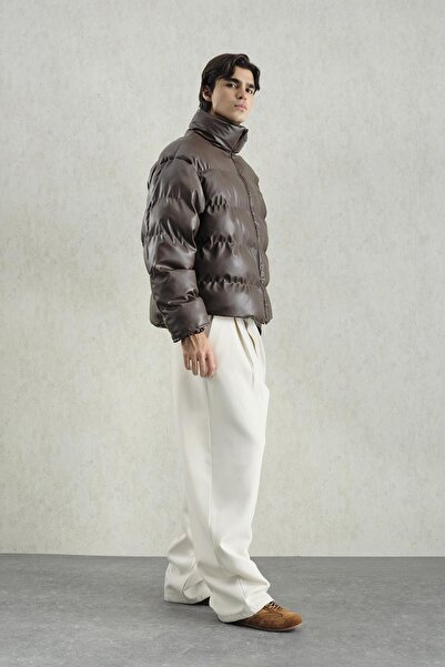 GIESTO Inflatable Leather Brown Coat