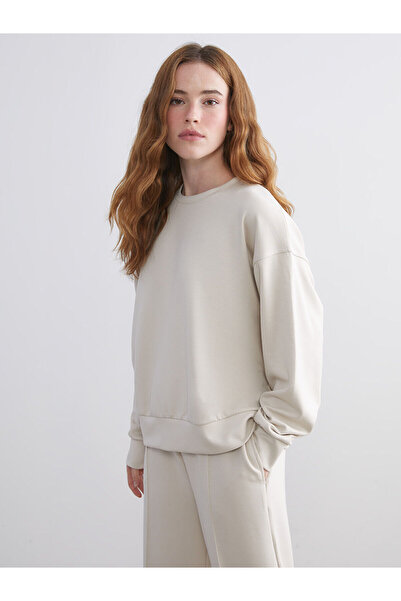 LC Waikiki Alita City Farkıyla Xside Beige Oval Collar Oversized Women's Swea...