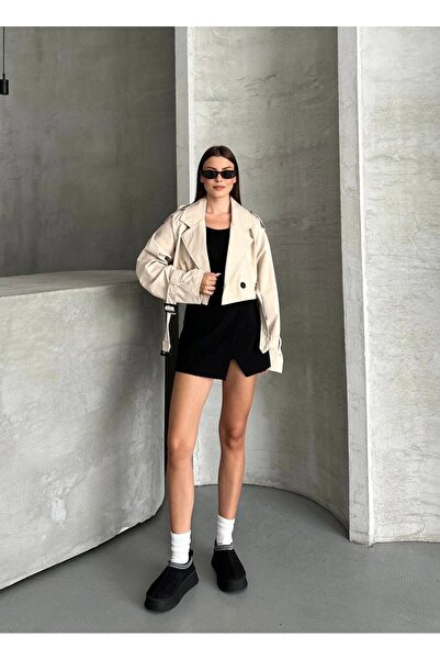 Genel Markalar Zr Crop Kemerli Bej Trençkot