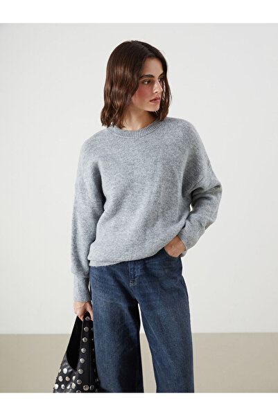 LC Waikiki Anthracite Crew Neck Oversize Women's Knitwear Sweater