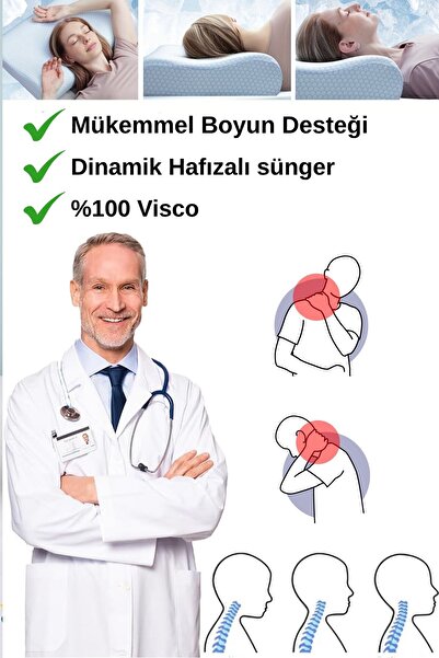 BYENS Orthopedic Visco Pillow Neck Pillow Supported Straightening Pain Herniated Disc for Beauty 60X40X12Cm