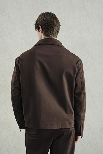 GIESTO Leather Trimmed Brown Classic Jacket