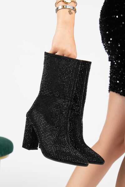 SEDRİK New Season Women's Pointed Toe Dazzling Shiny Stone Short Boots