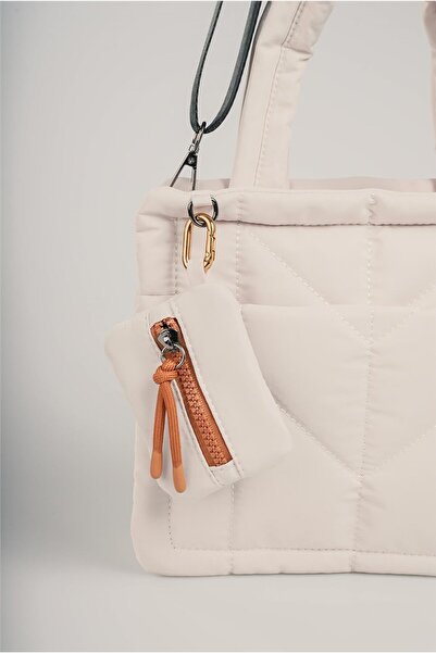 ÇÇS Women's Quilted Fabric Shoulder and Hand Bag with Keychain Detail