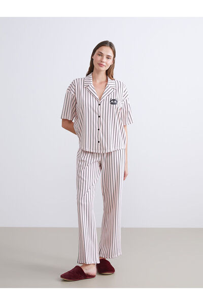 LC Waikiki Peak Yeni Sezon Gömlek Yaka Çizgili Kadın Pijama Takım