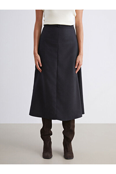 LC Waikiki Siyah Beli Kemerli Süet Etek