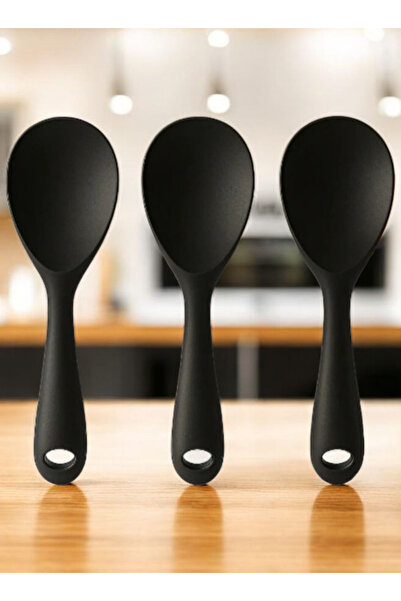 HZL HOME 3 Pieces Black Pilav Spoon Heat Resistant - Non-Scratching 22 cm