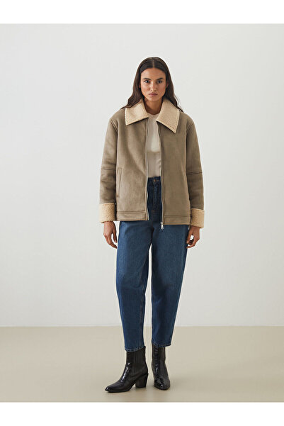 LC Waikiki Peak Yeni Sezon Gömlek Yaka Oversize Kadın Süet Görünümlü Mont