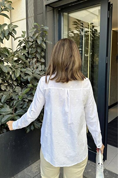 Pasaklı Giyim Women's White Classic Basic Poplin Shirt - Embroidery Detailed 3398253
