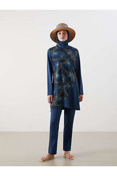 LC Waikiki Hilfa Yeni Sezon Dik Yaka Desenli Kadın Tesettür Mayo Takımı