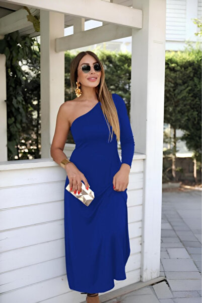 Modayakamoz Rochie de damă cu mânecă lungă, cu un singur umăr, din crepon