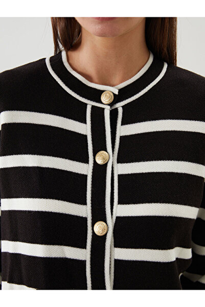 LC Waikiki New Season Crew Neck Striped Women's Knitwear Cardigan